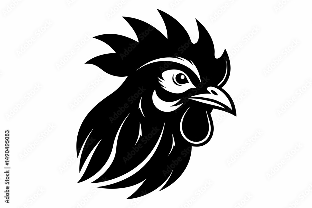 Obraz premium chicken head silhouette line art vector illustration with a white background