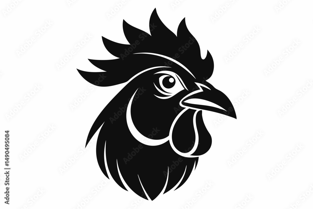 chicken head silhouette line art vector illustration with a white background chicken head silhouette line art vector illustration with a white background