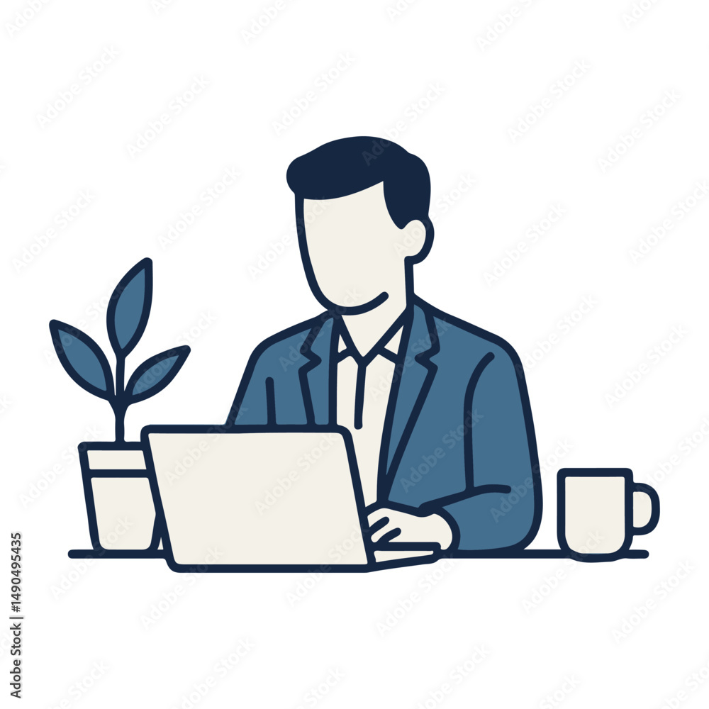 Remote Work Icon – Minimal Businessman Working from Home Vector Remote Work Icon – Minimal Businessman Working from Home Vector
