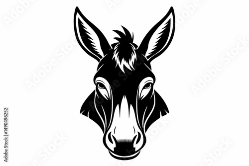 donkey head silhouette line art vector illustration with a white background