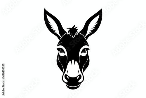 donkey head silhouette line art vector illustration with a white background