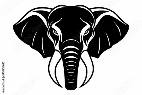 elephant head silhouette line art vector illustration with a white background