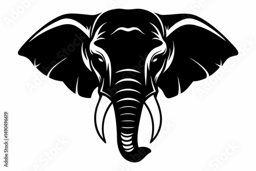 elephant head silhouette line art vector illustration with a white background