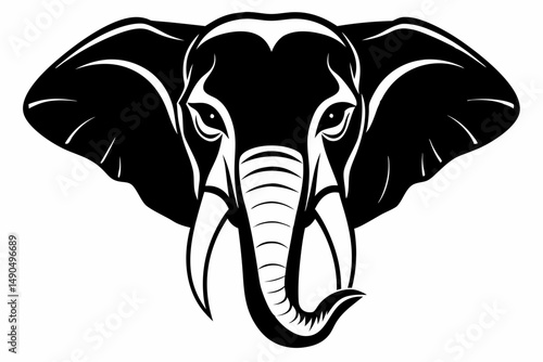 elephant head silhouette line art vector illustration with a white background