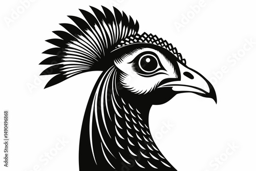 guineafowl head silhouette line art vector illustration with a white background