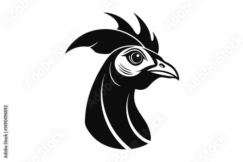guineafowl head silhouette line art vector illustration with a white background