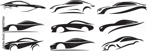 Modern Car Silhouette Vector Set in Abstract Minimal Style