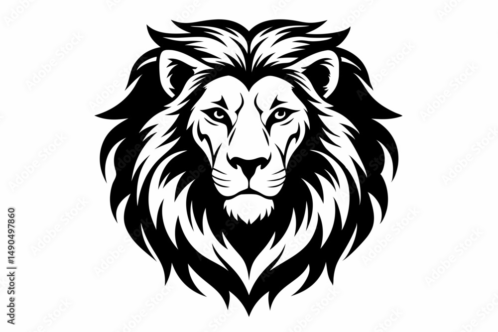 Fototapeta premium lion head silhouette line art vector illustration with a white background