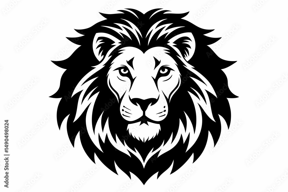 Fototapeta premium lion head silhouette line art vector illustration with a white background