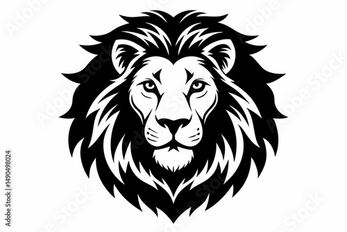 lion head silhouette line art vector illustration with a white background