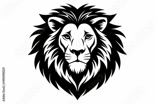 lion head silhouette line art vector illustration with a white background