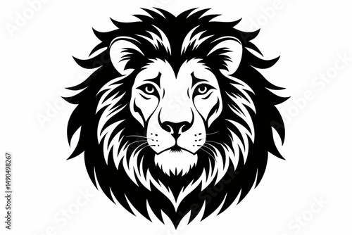 lion head silhouette line art vector illustration with a white background