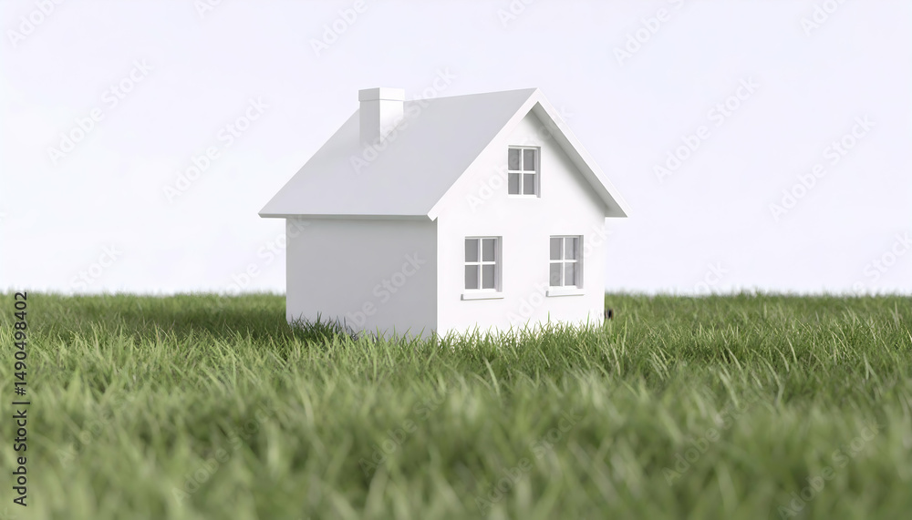 White Miniature House Model in Green Grass White Miniature House Model in Green Grass