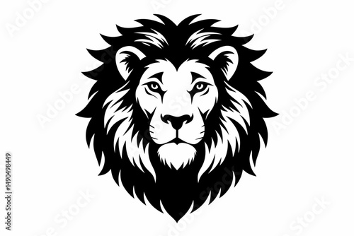 lion head silhouette line art vector illustration with a white background