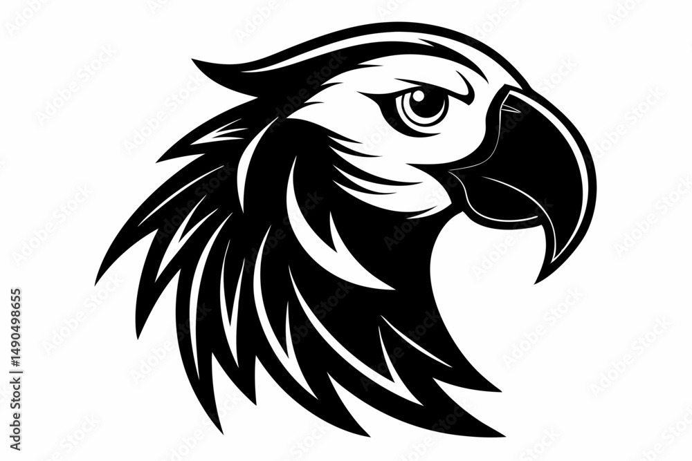 Fototapeta premium macaw head silhouette line art vector illustration with a white background