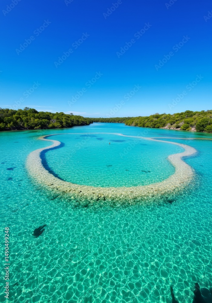 Fototapeta premium Bright Turquoise Lagoon with Shallow Clear Water and Coral Reef