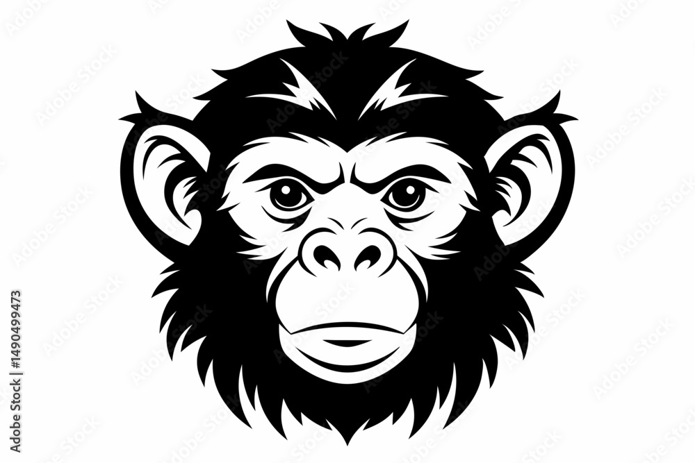 Obraz premium monkey head silhouette line art vector illustration with a white background