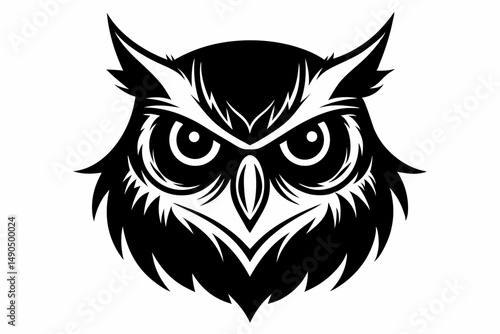owl head silhouette line art vector illustration with a white background