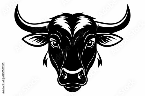 ox head silhouette line art vector illustration with a white background