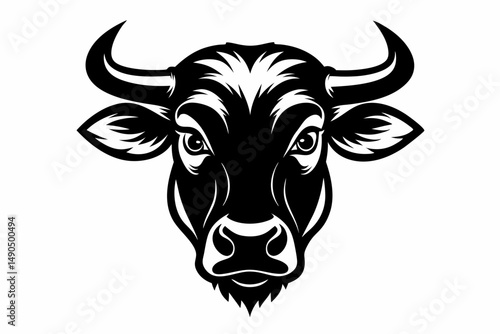 ox head silhouette line art vector illustration with a white background