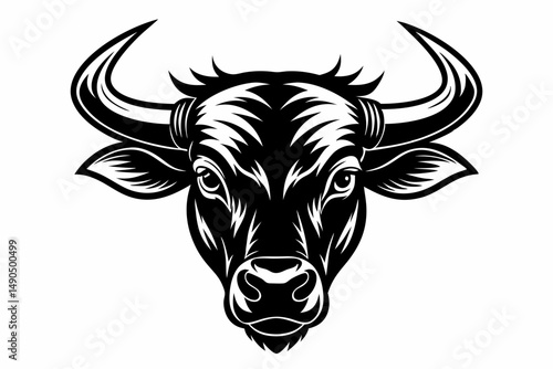 ox head silhouette line art vector illustration with a white background