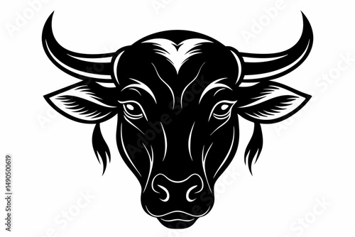 ox head silhouette line art vector illustration with a white background