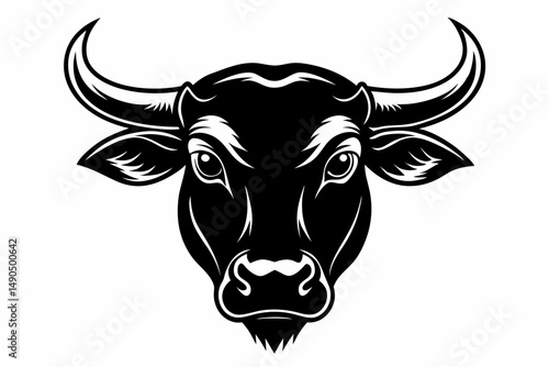 ox head silhouette line art vector illustration with a white background