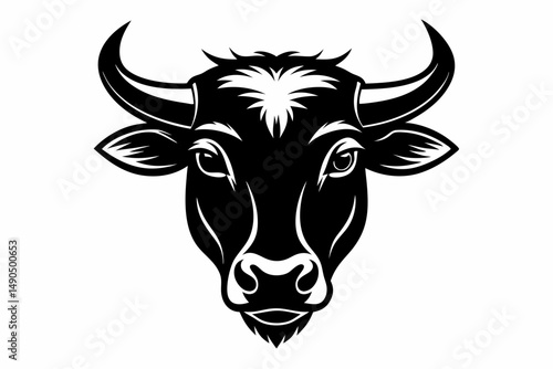ox head silhouette line art vector illustration with a white background