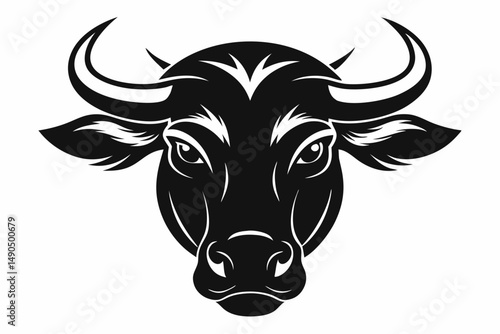 ox head silhouette line art vector illustration with a white background