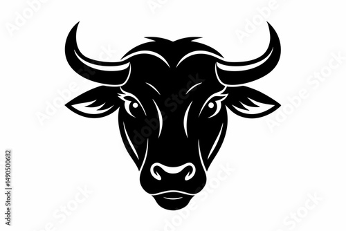 ox head silhouette line art vector illustration with a white background