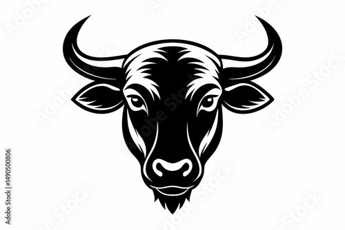 ox head silhouette line art vector illustration with a white background
