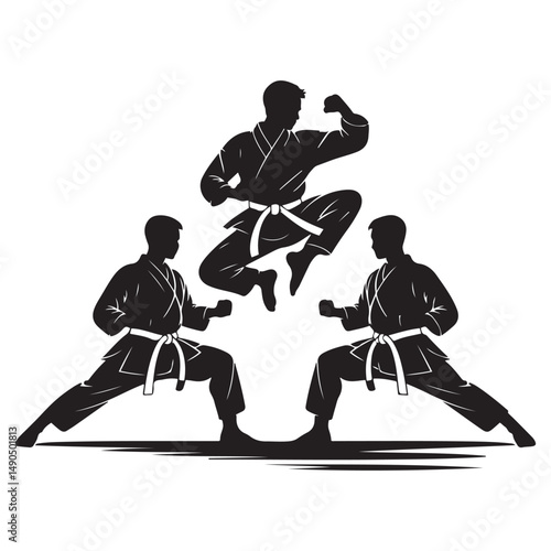 karatekas, Vector black silhouette. with white background