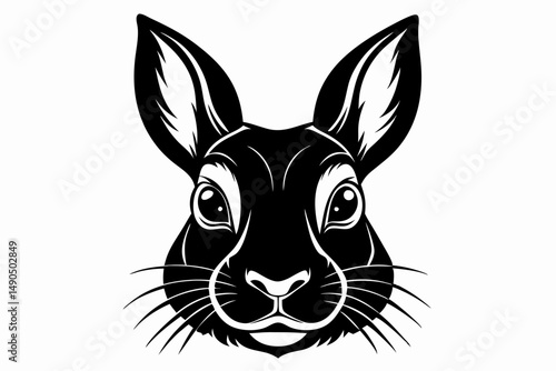 rabbit head silhouette line art vector illustration with a white background
