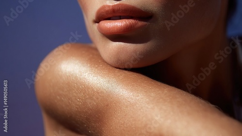 Wallpaper Mural Close-up of glowing skin and neutral lipstick, showcasing beauty and skincare in a minimalist composition. Torontodigital.ca