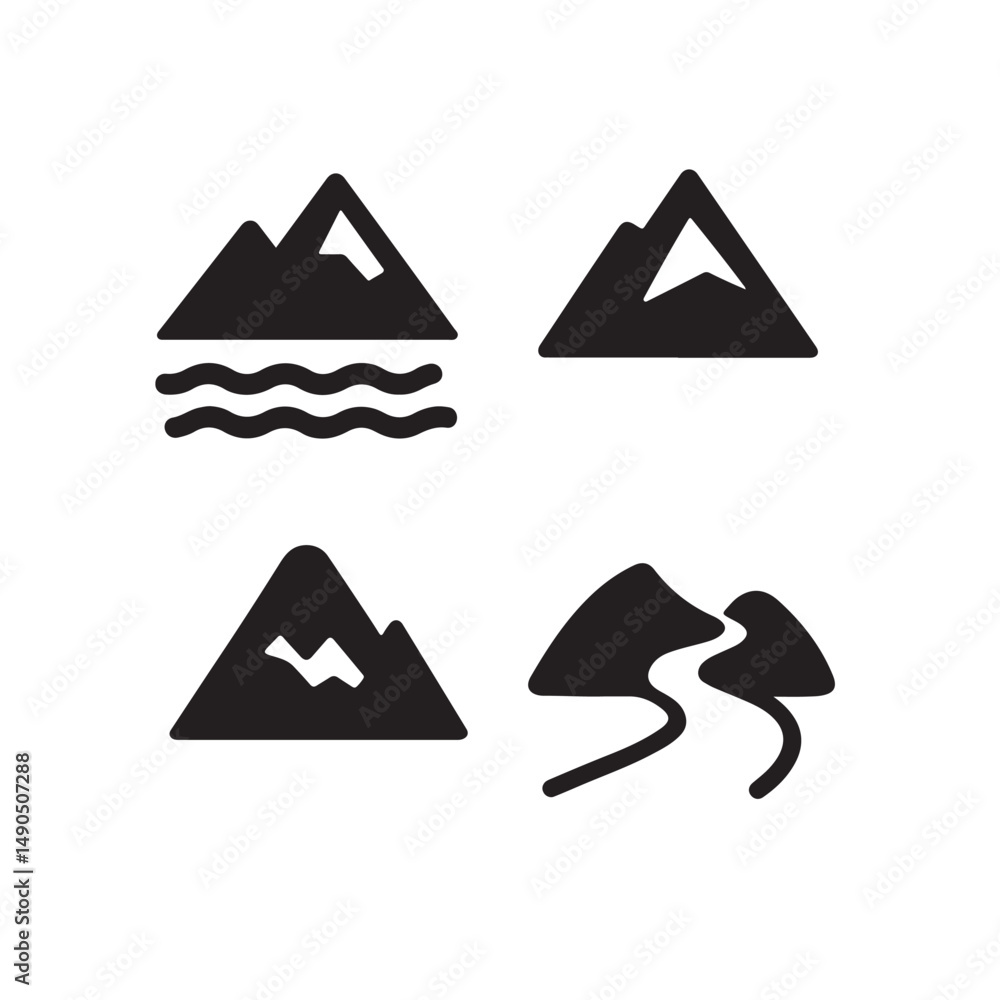 Mountains and Rivers Line Icons Mountains and Rivers Line Icons