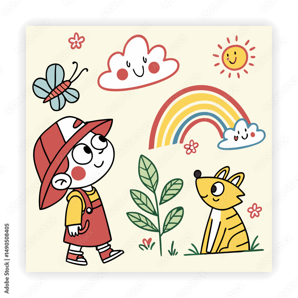 Naklejka premium Playful Kids Doodles Baby Icons, Toys, and Scribbles