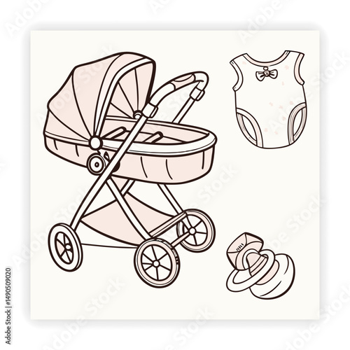 Playful Kids Doodles Baby Icons, Toys, and Scribbles