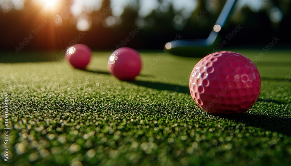 Naklejka premium Pink golf balls on a green