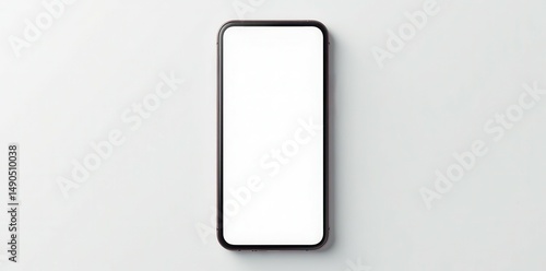 Modern smartphone mockup, blank screen, white backdrop, realistic, shot