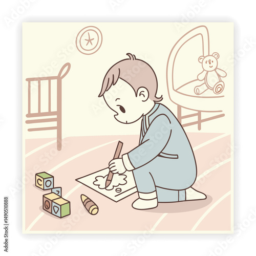 Playful Kids Doodles Baby Icons, Toys, and Scribbles