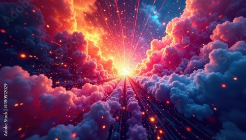 Kaleidoscopic explosion of color, dazzling brilliance , bold, cosmic, colorful