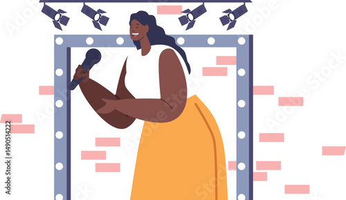 Woman performing funny standup speech