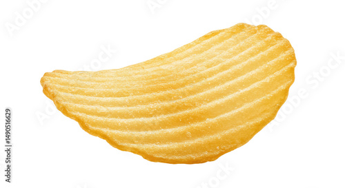 One tasty ridged potato chip in air isolated on white