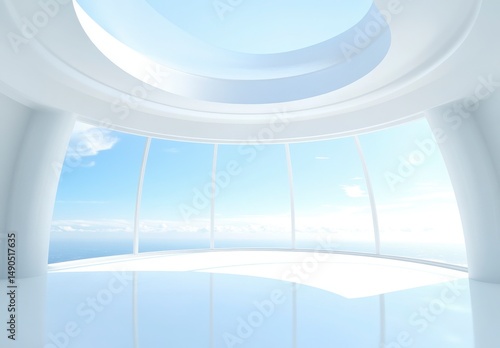 Modern White Room With Panoramic Ocean And Sky View