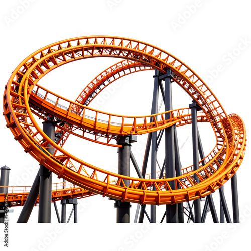 Modern Steel Roller Coaster with Bright Orange Tracks, Isolated on Transparent Background