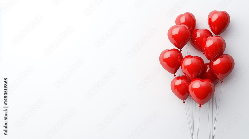 Obraz premium 赤色のハートの風船のイメージ、白背景