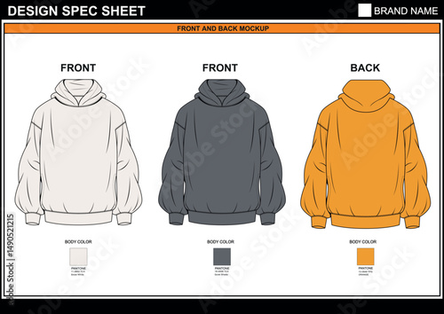TRENDY HOODED TEE CAD EDITABLE FLAT TECHKNICAL FASHION SKETCH VECTOR MOCKUP