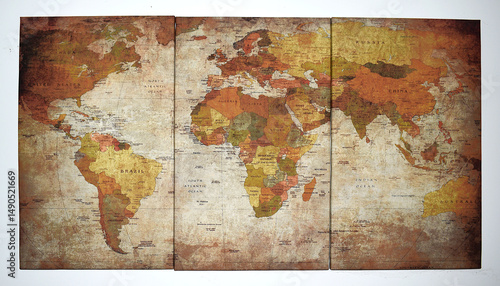 The world map is stylized as ancient.