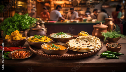 Gujarati thali with dhokla, thepla, and khichdi