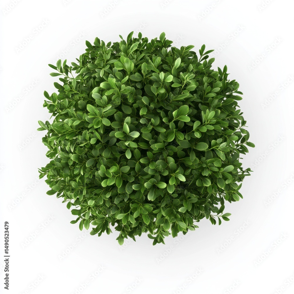 Obraz premium Overhead View Of Lush Green Round Bush On White Background